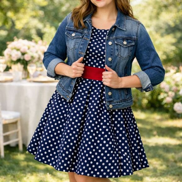 Dresses & Skirts - Miusol Navy Polka Dot Dress Large Red Waist Summer Party New Nautical July 4th